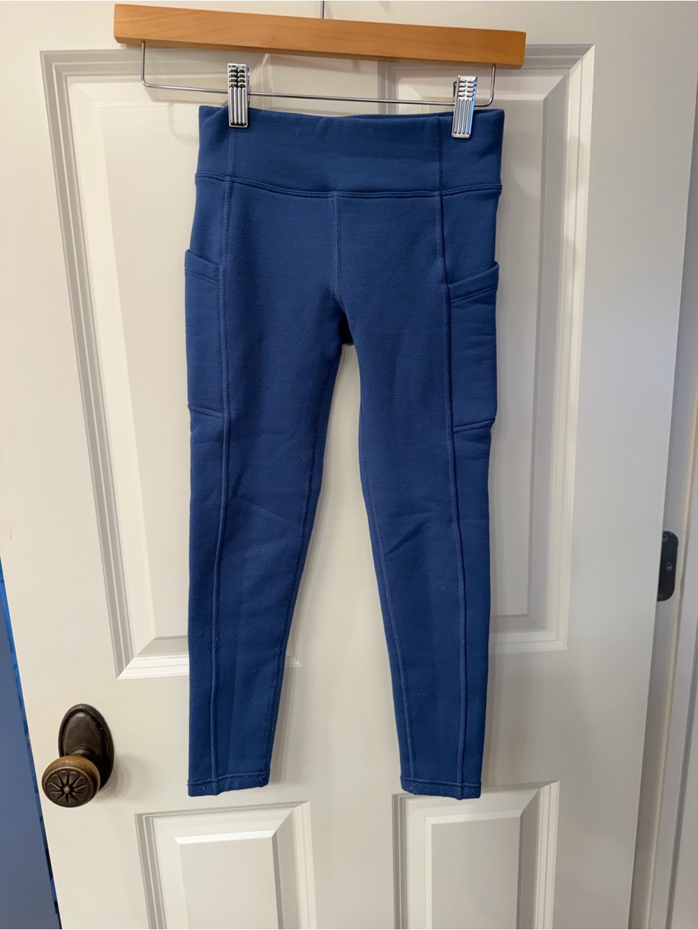 Girls Navy Blue Stash Fleece Lined Leggings with Side Pockets